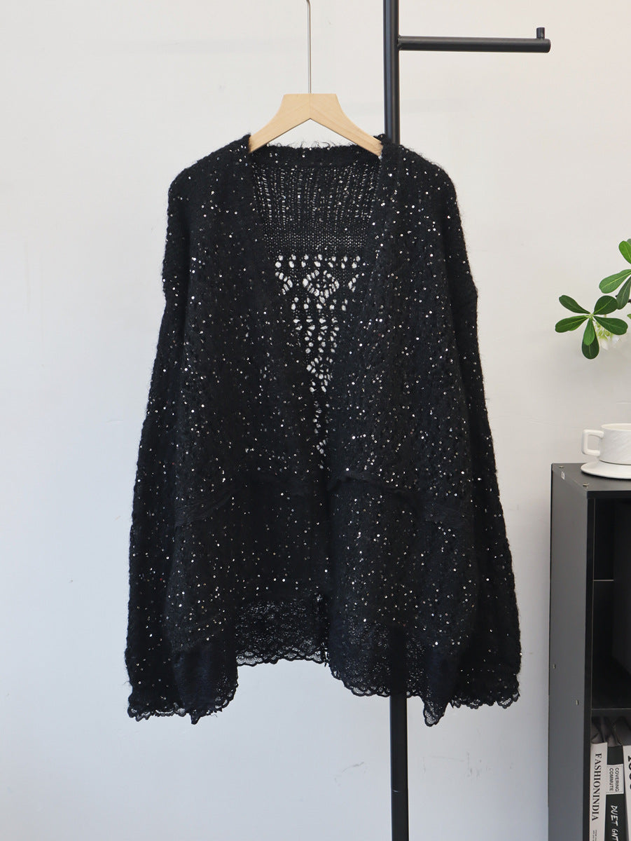 Splicing lace sequin sweater