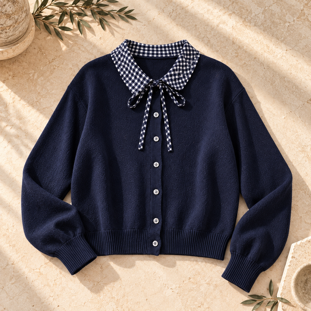 Women’s Checkered Color-Block Knit Cardigan