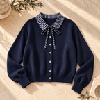 Women’s Checkered Color-Block Knit Cardigan