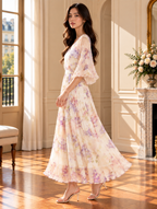 Women’s Printed Silk V-Neck Maxi Dress