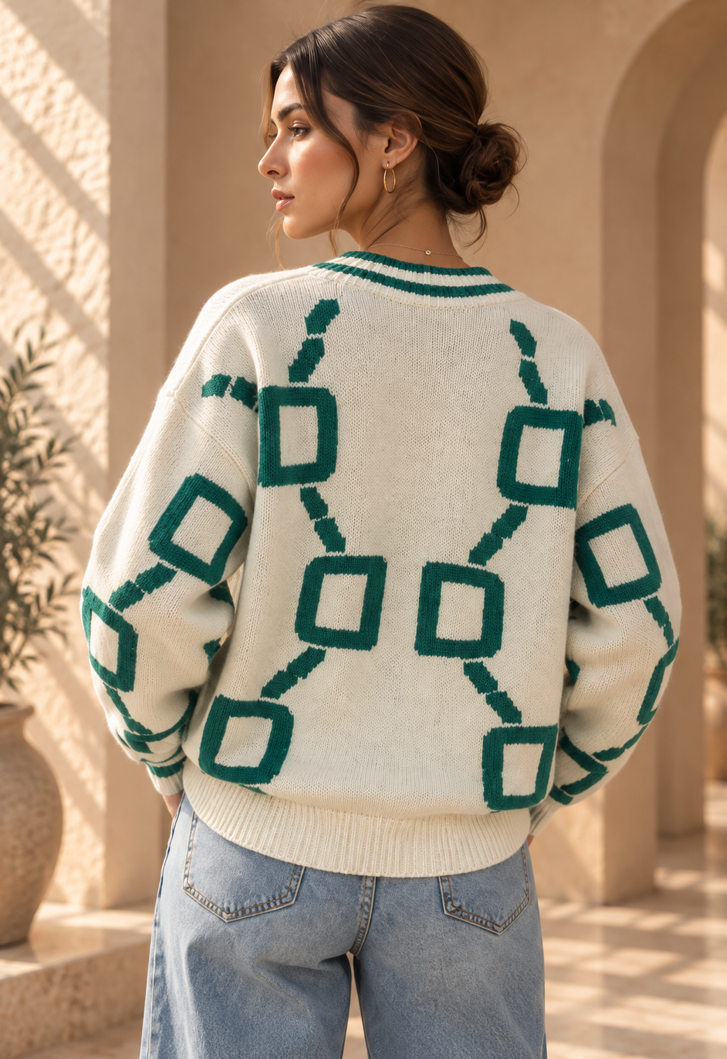 Women’s Color-Block V-Neck Knit Cardigan