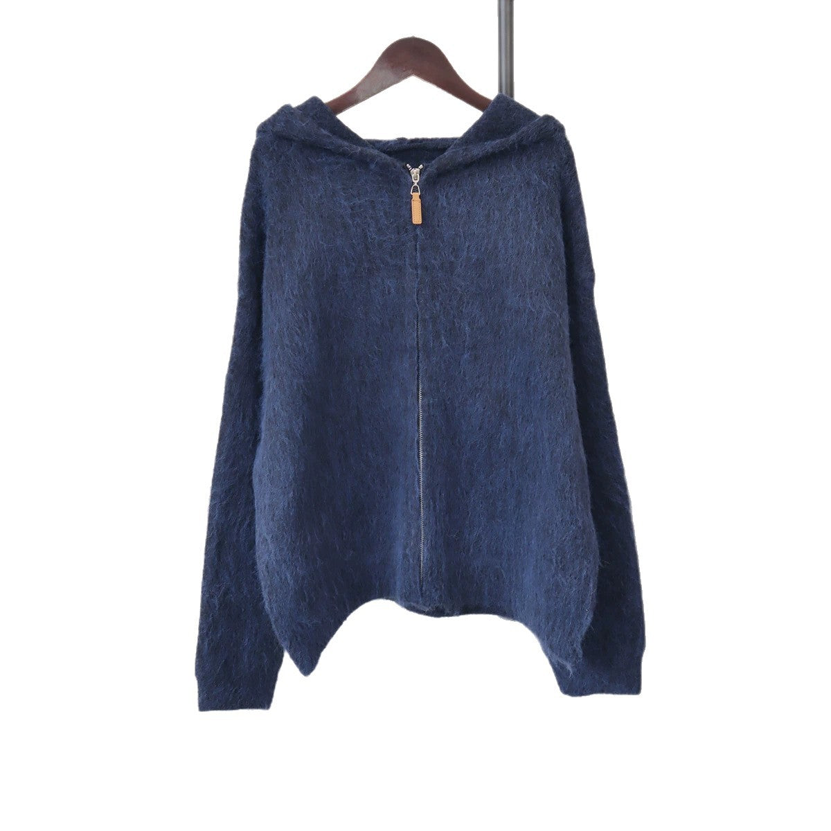Zipper hooded loose solid color sweater