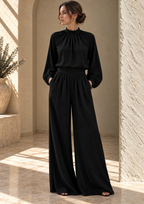 Women’s Stand Collar Top & Wide-Leg Pants Set