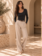 Women’s U-Neck Long Sleeve Linen Top