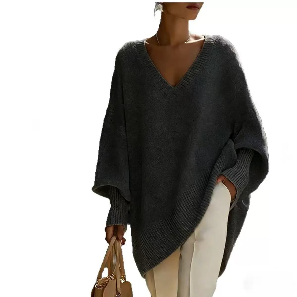 V-neck lazy style sweater women's loose knit sweater top
