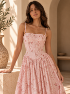 Women’s Floral Strappy Backless A-Line Maxi Dress