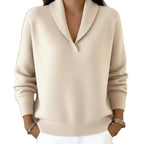 Loose V-neck solid color versatile long sleeved base knit sweater
