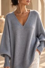 V-neck lazy style sweater women's loose knit sweater top