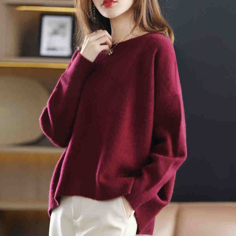 Round neck pullover solid color versatile sweater