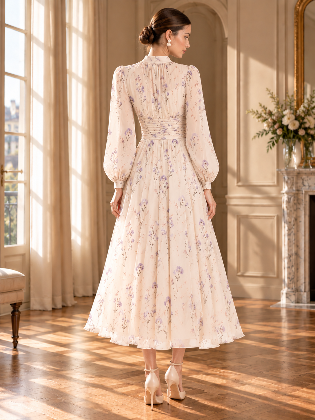 Women’s Ruffle Long Sleeve Chiffon Maxi Dress