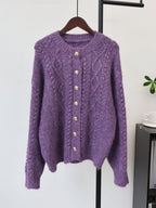 Round neck loose cardigan sweater for women