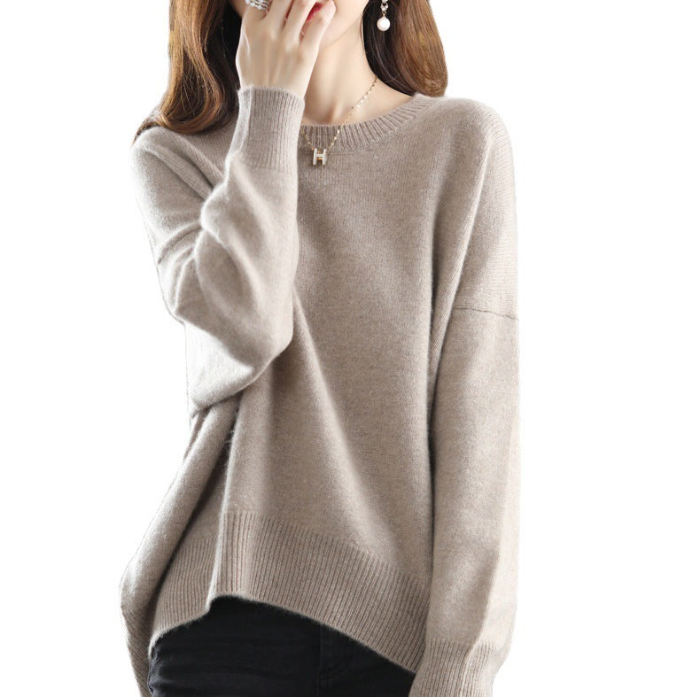 Round neck pullover solid color versatile sweater