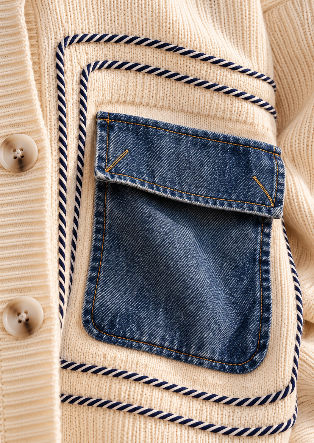 Women’s Denim Patchwork Knit Cardigan