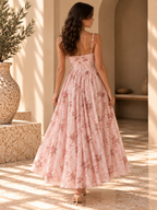 Women’s Floral Strappy Backless A-Line Maxi Dress