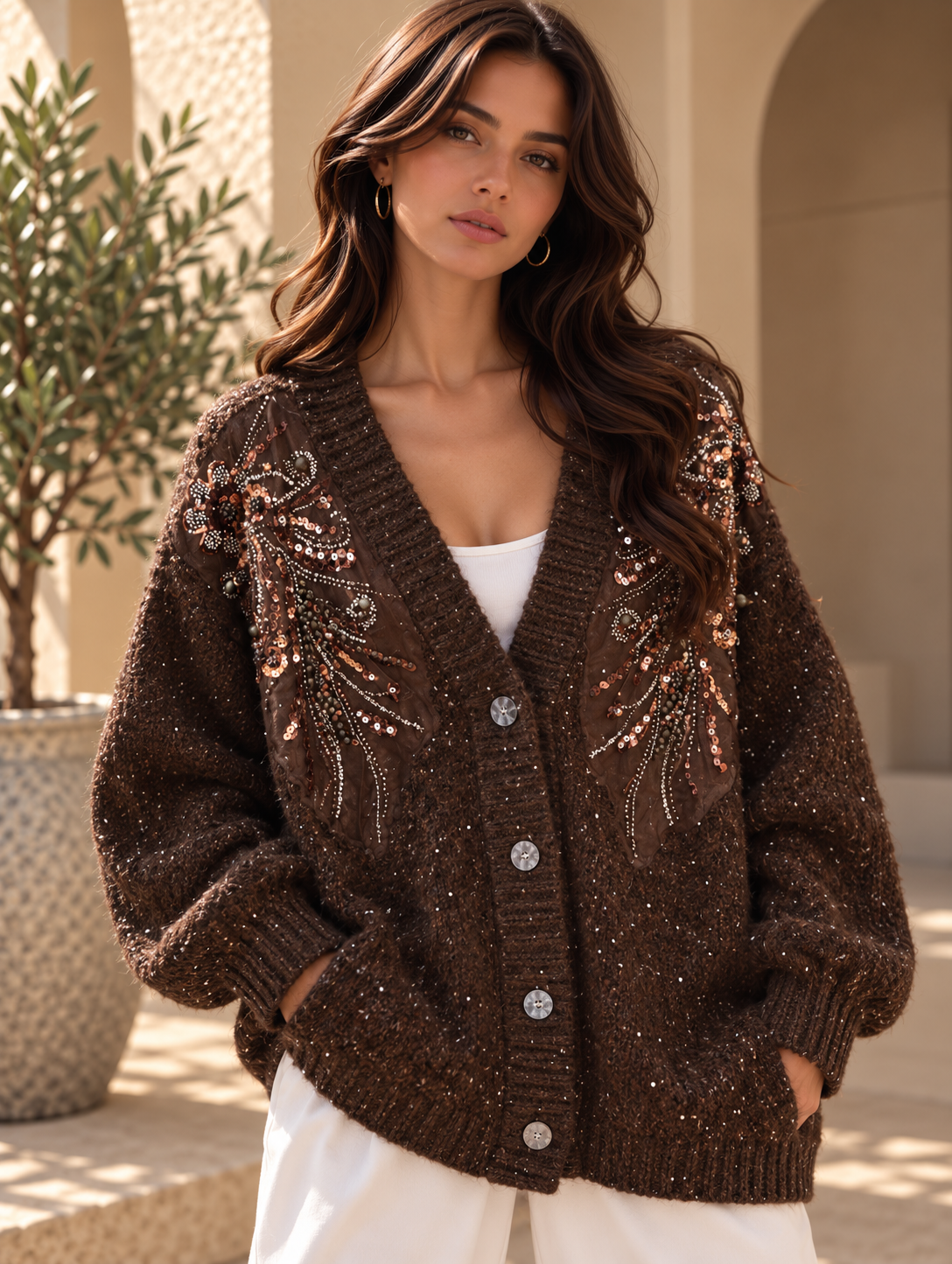 Women’s Sequin Relaxed Knit Sweater