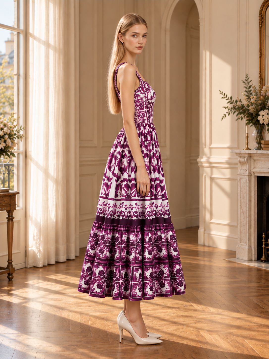Women’s Sleeveless V-Neck Patchwork Maxi Dress