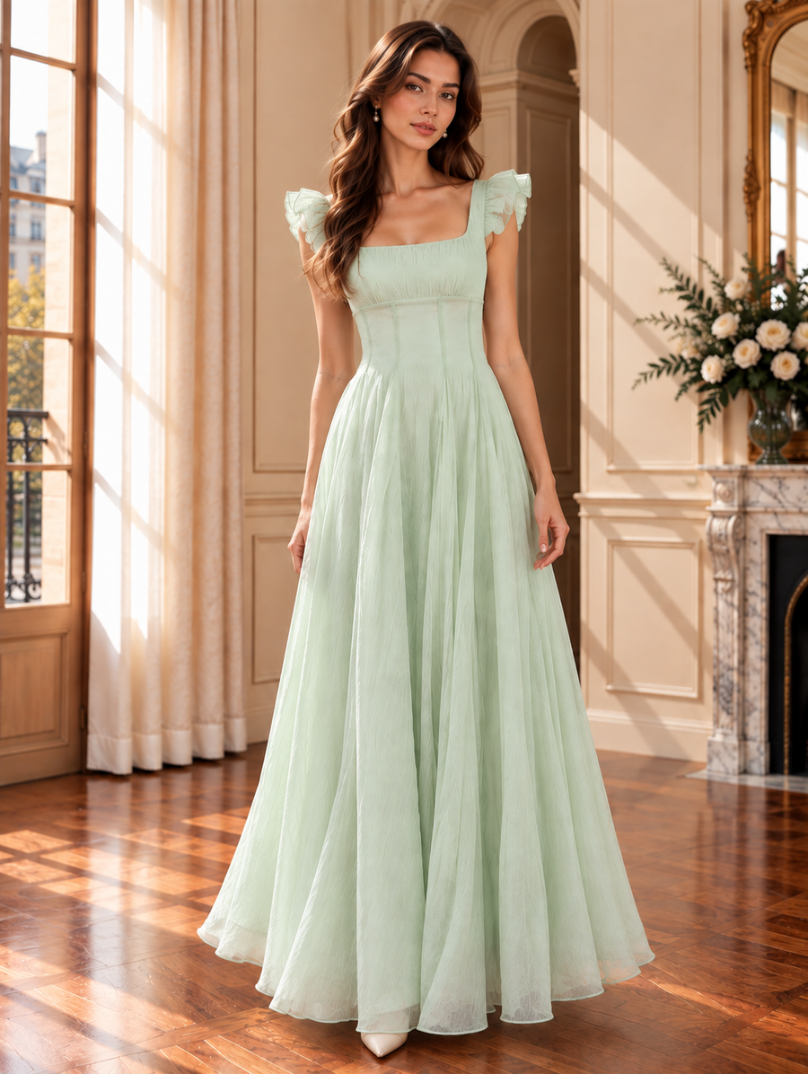 Women’s Ruffle Strap Square Neck Maxi Dress