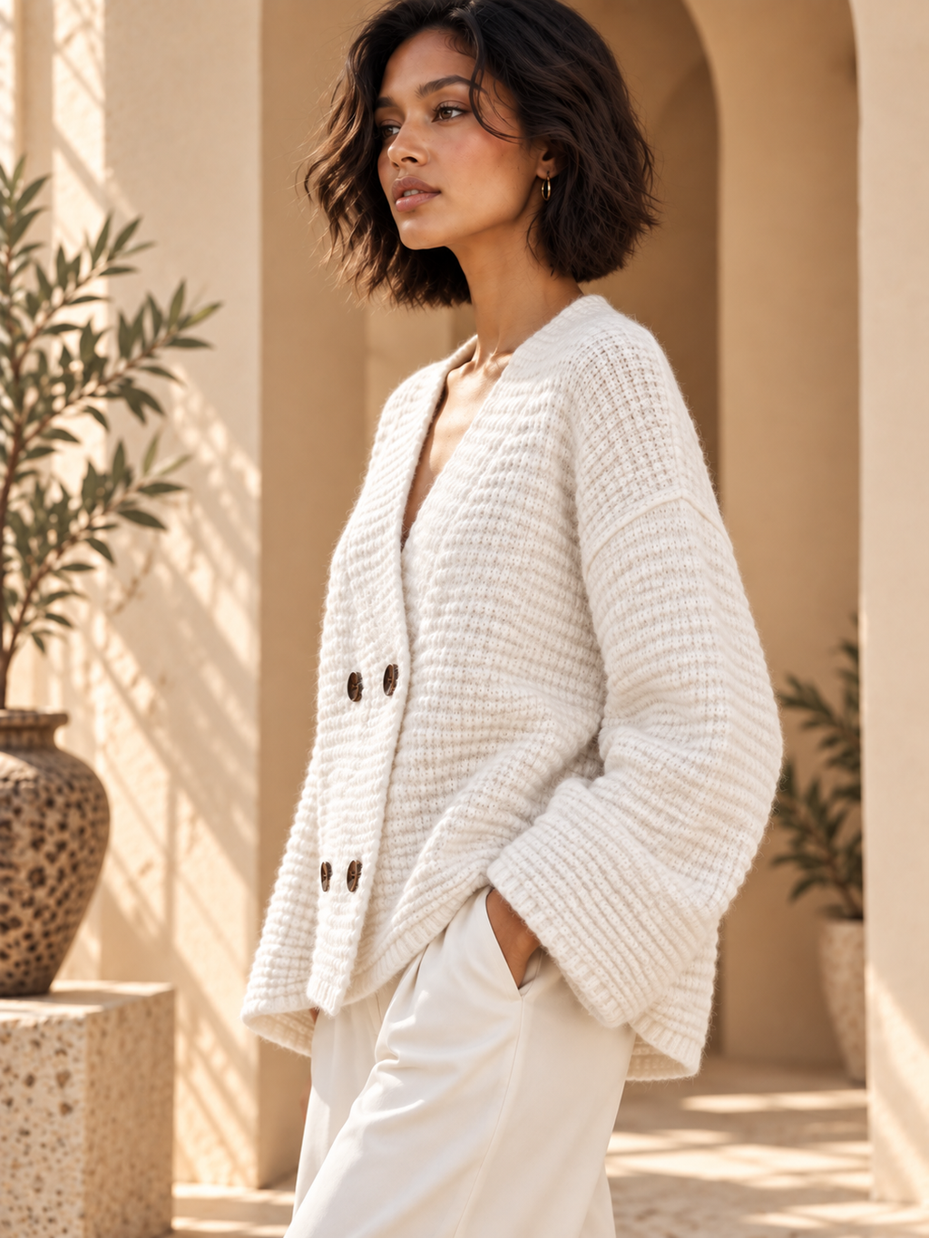 Women’s Relaxed V-Neck Long Sleeve Knit Sweater