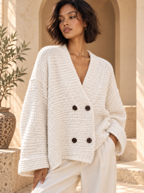 Women’s Button V-Neck Long Sleeve Sweater