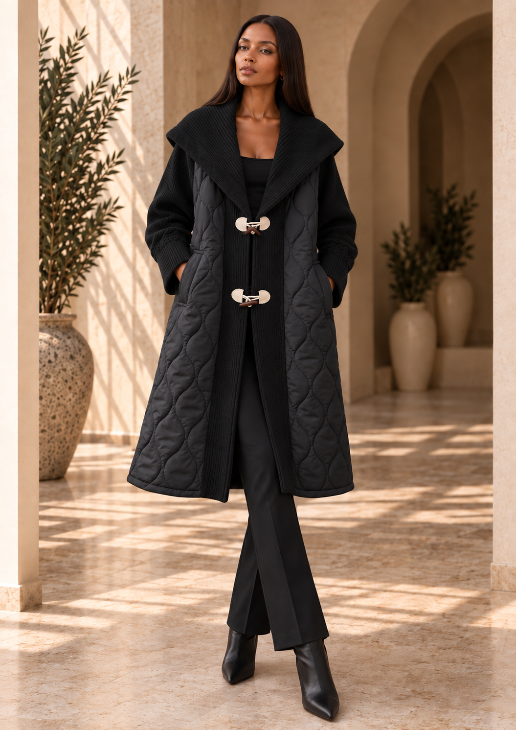 Women’s Hooded Toggle Long Coat