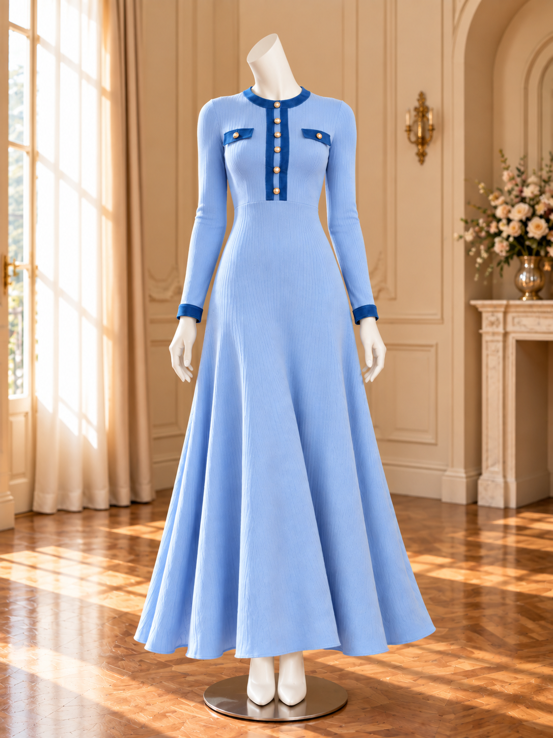 Women’s Long Sleeve V-Neck Knit Maxi Dress