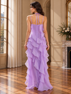 Women’s Ruffle Lace-Up Mesh Maxi Dress