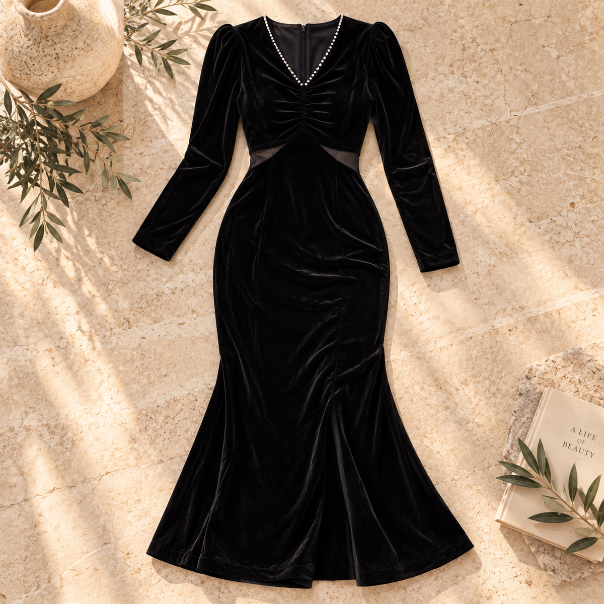 Women’s Hollow-Out Mermaid Velvet Maxi Dress