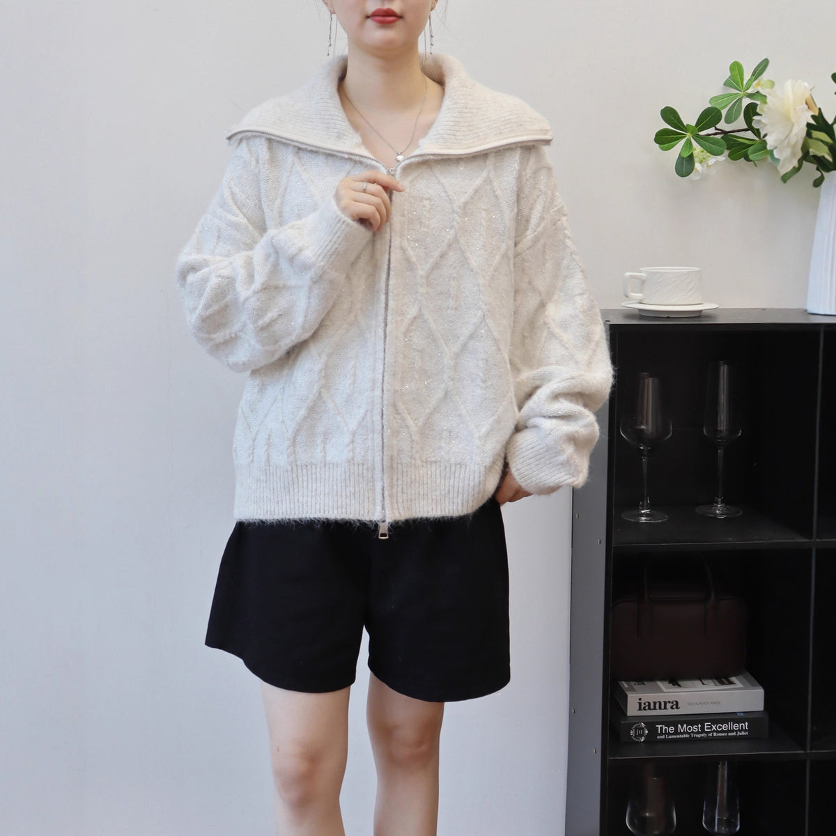 Zipper sequin loose sweater
