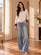 Women’s Zip Denim Panel Knit Sweater