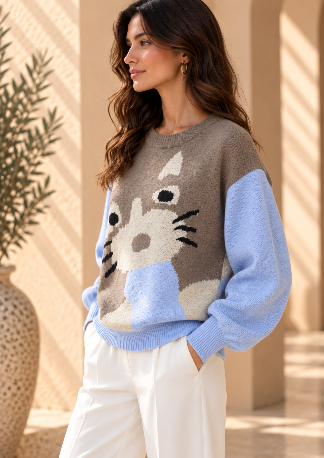 Women’s Color-Block Round Neck Knit Sweater