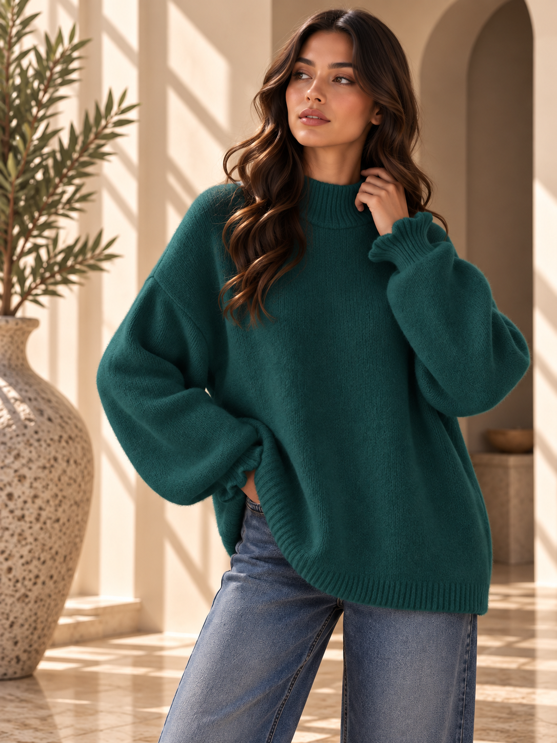 Women’s High Neck Relaxed Knit Sweater