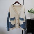 Splicing denim cardigan sweater