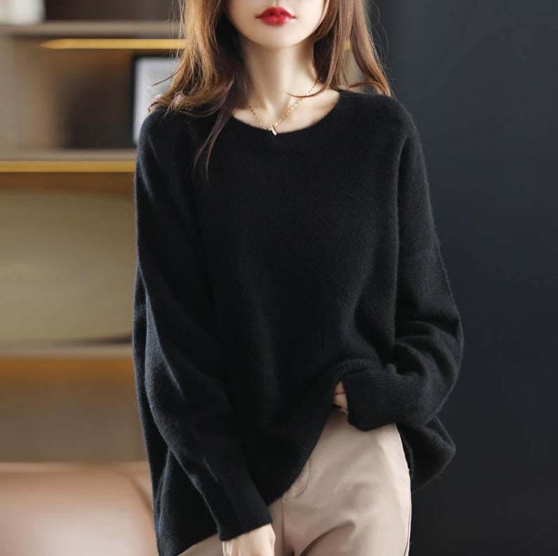 Round neck pullover solid color versatile sweater