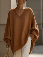 V-neck lazy style sweater women's loose knit sweater top