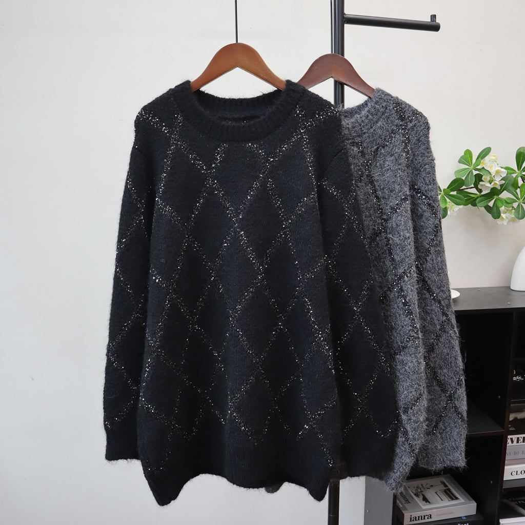 Sequined round neck pullover sweater