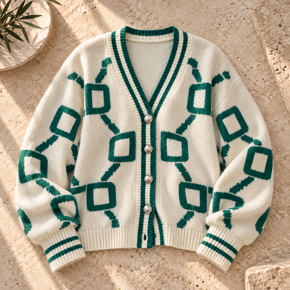 Women’s Color-Block V-Neck Knit Cardigan