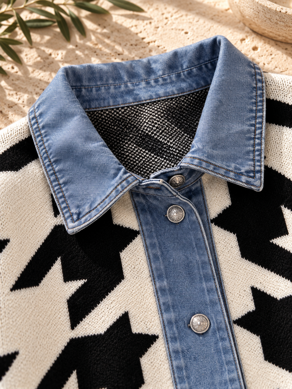 Women’s Denim Patchwork Relaxed Knit Sweater