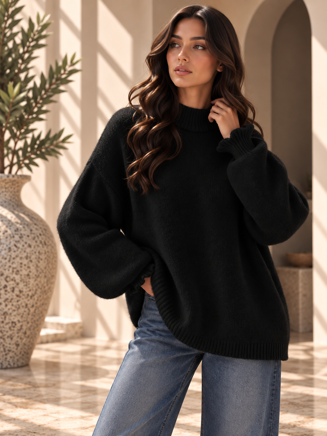 Women’s High Neck Relaxed Knit Sweater