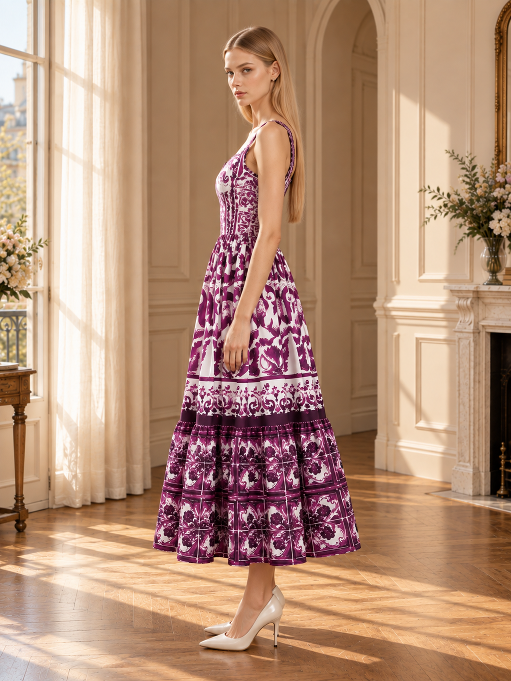Women’s Sleeveless V-Neck Patchwork Maxi Dress