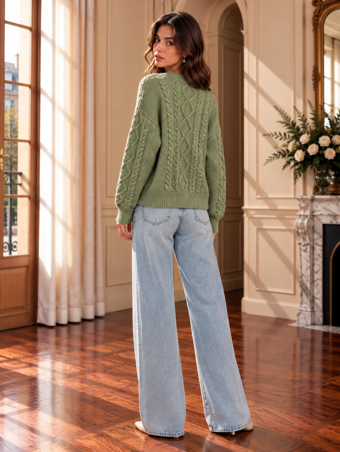 Women’s Cable Knit Round Neck Cardigan