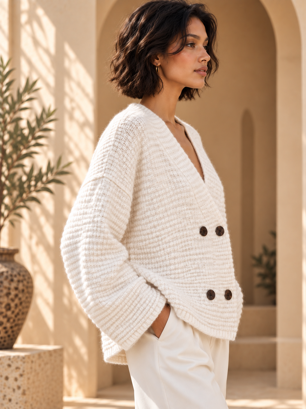 Women’s Relaxed V-Neck Long Sleeve Knit Sweater