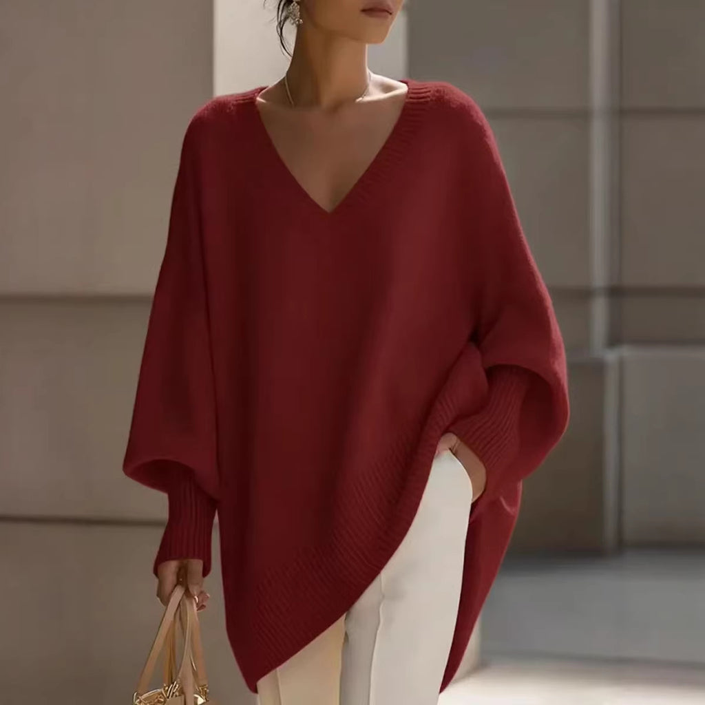 V-neck lazy style sweater women's loose knit sweater top