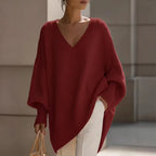 V-neck lazy style sweater women's loose knit sweater top