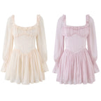 Tailored fishbone waist cinched bubble sleeve dress for women's wear