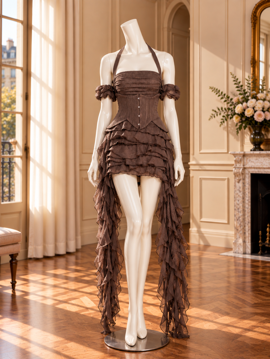 Women’s Halter Neck Ruffle High-Low Dress
