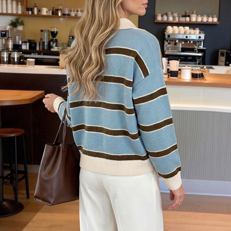 Striped Polo collar sweater