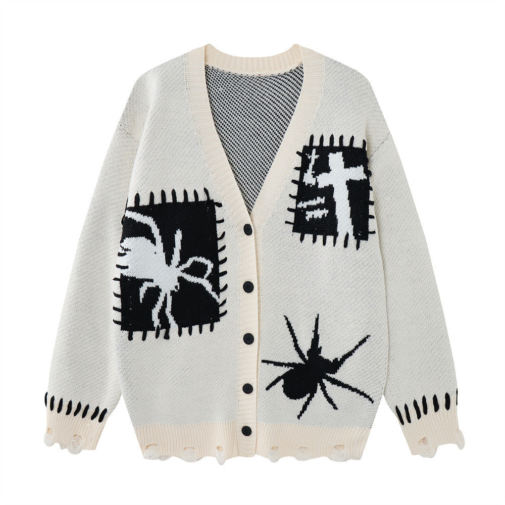 Spider Cross V-neck cardigan sweater