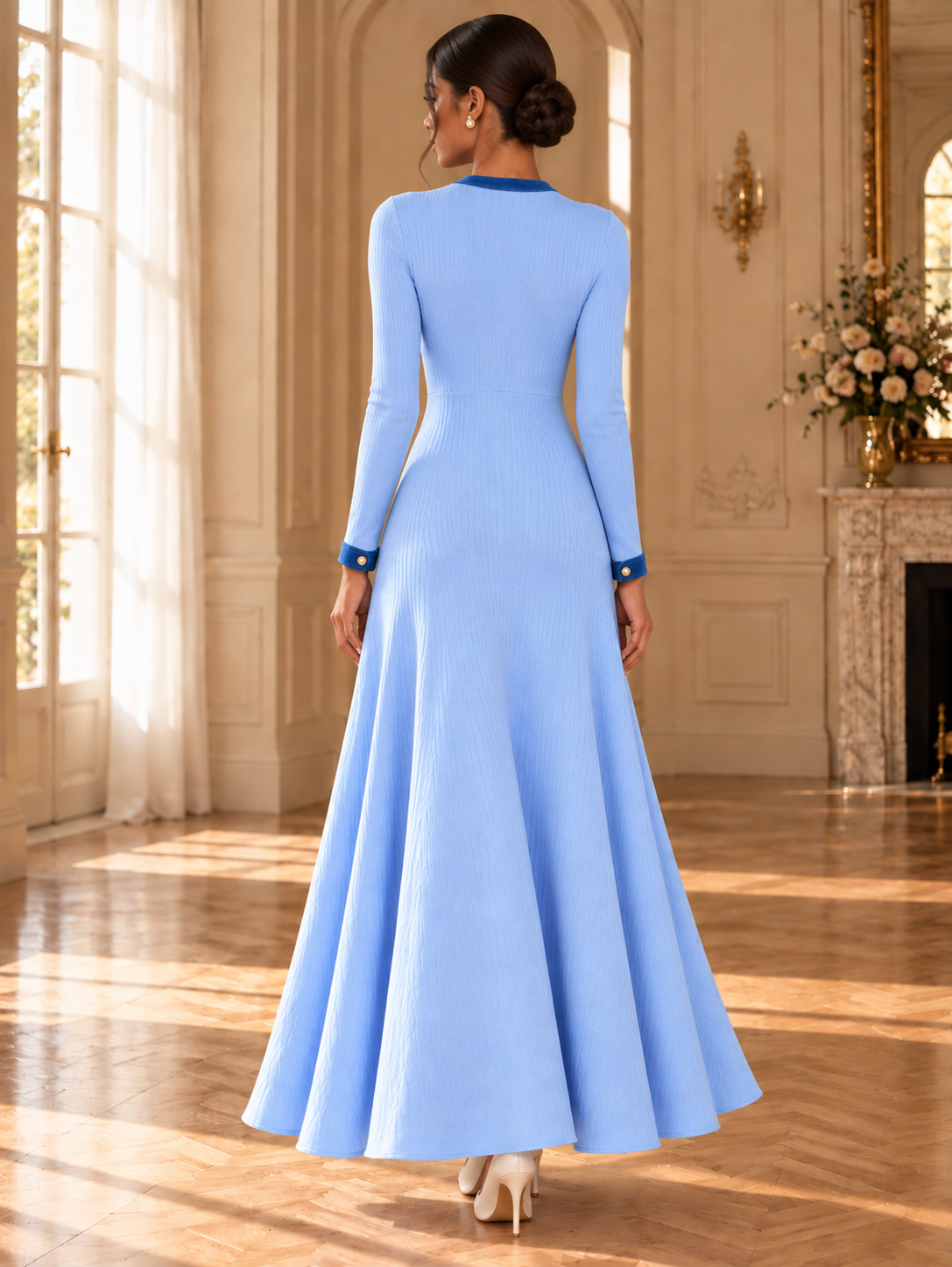 Women’s Long Sleeve V-Neck Knit Maxi Dress