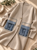 Women’s Denim Panel Pocket Knit Sweater