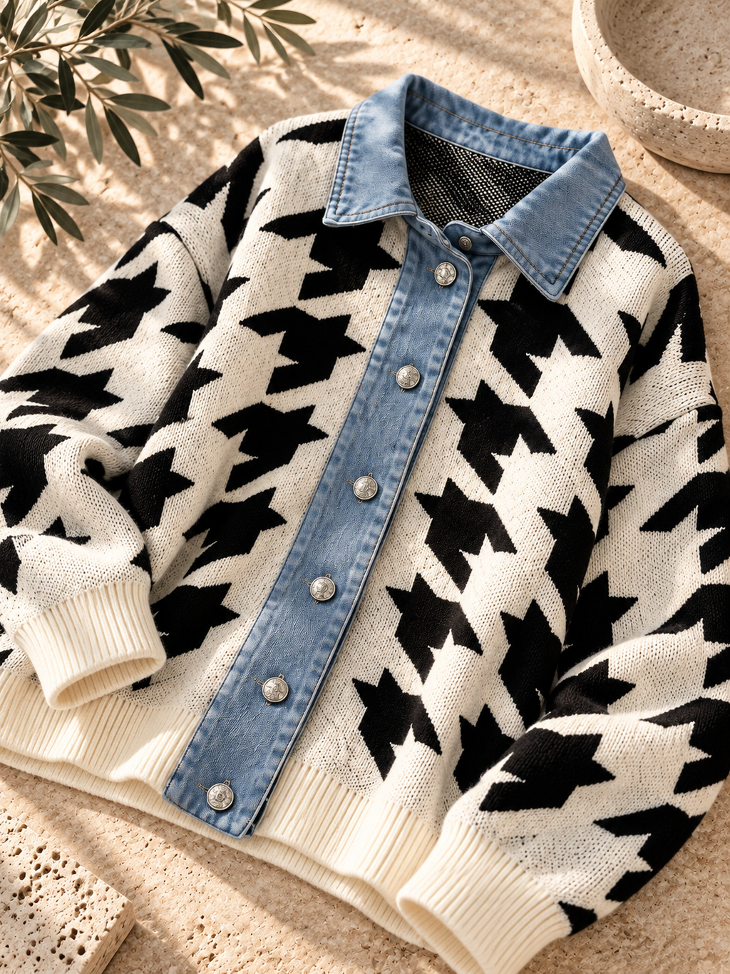 Women’s Denim Patchwork Relaxed Knit Sweater